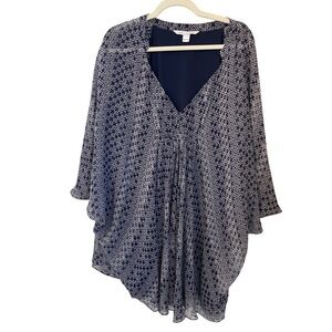 Diane von Furstenberg Fleurette Silk Mini Caftan Dress Navy White Geo Size 8‎